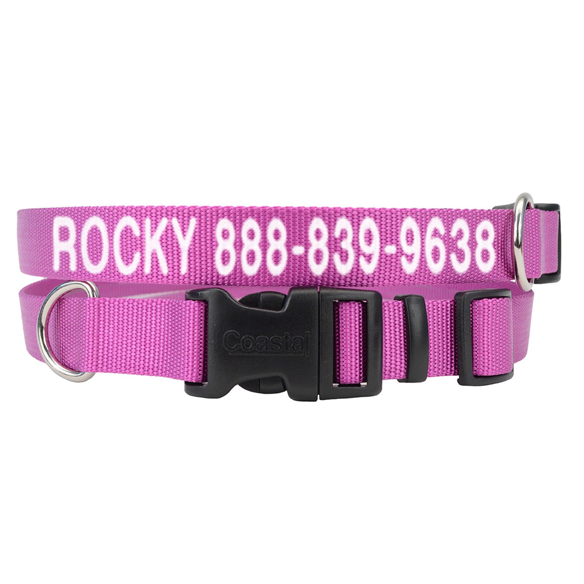 Coastal Pet Nylon Adjustable Personalized Dog Collar in Orchid 3 4 Width Medium