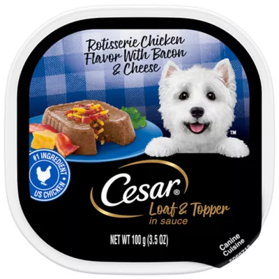 Cesar Loaf Topper in Sauce Rotisserie Chicken Flavor with Bacon Cheese Dog Food 3.5 oz