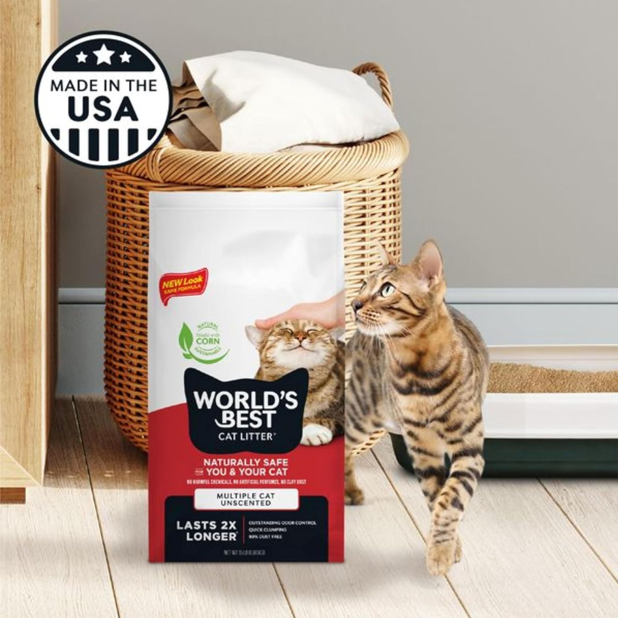 World's Best® Multiple Cat Corn Cat Litter - Unscented, 99% Dust Free, Clumping - thumbnail 4