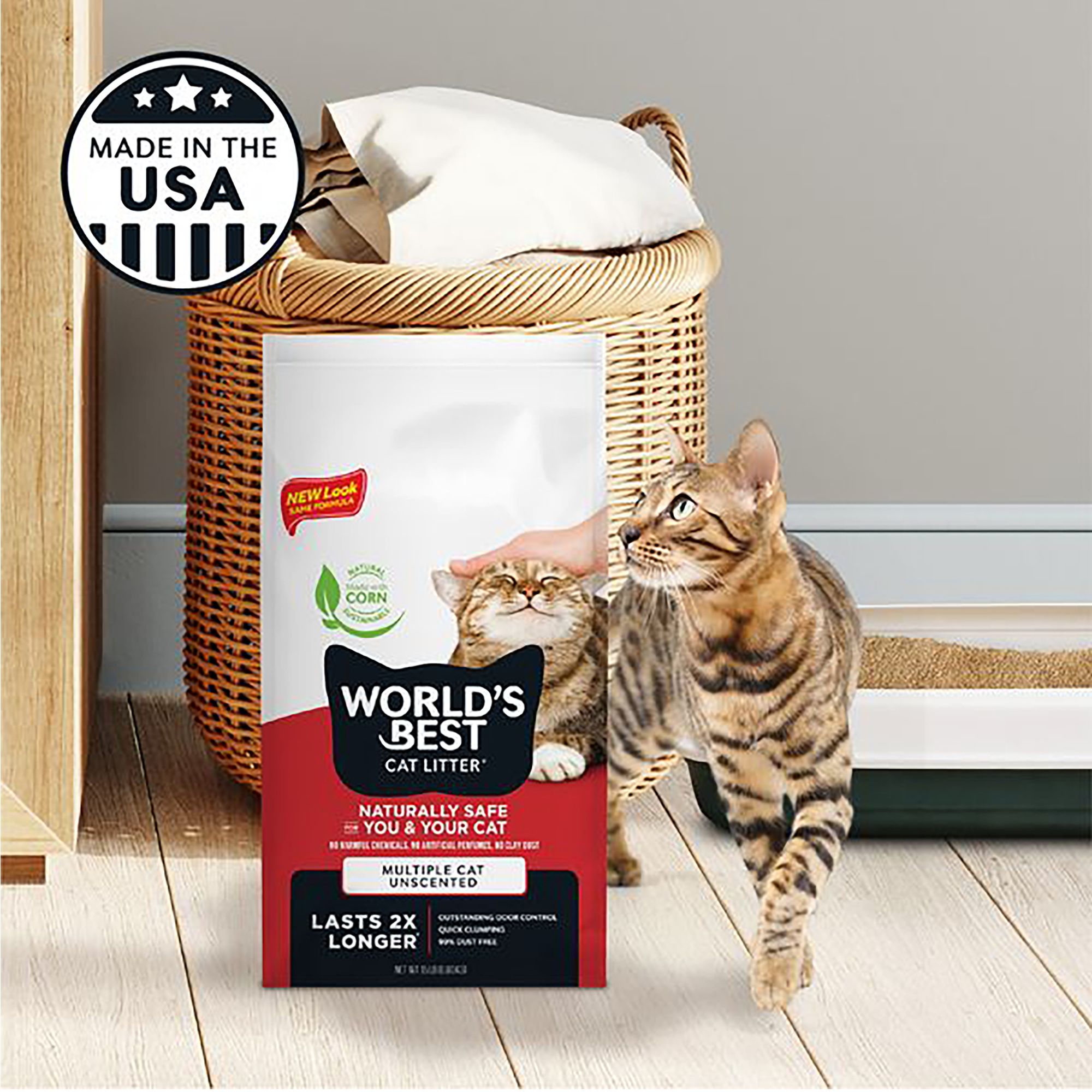 World's Best® Multiple Cat Corn Cat Litter - Unscented, 99% Dust Free, Clumping - thumbnail 6