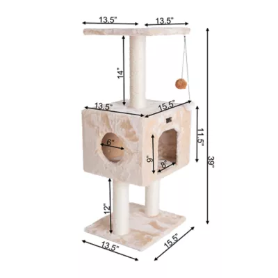 Product Armarkat 42-in Faux Fur Real Wood Cat Kitten Scratching Post Tree, Beige