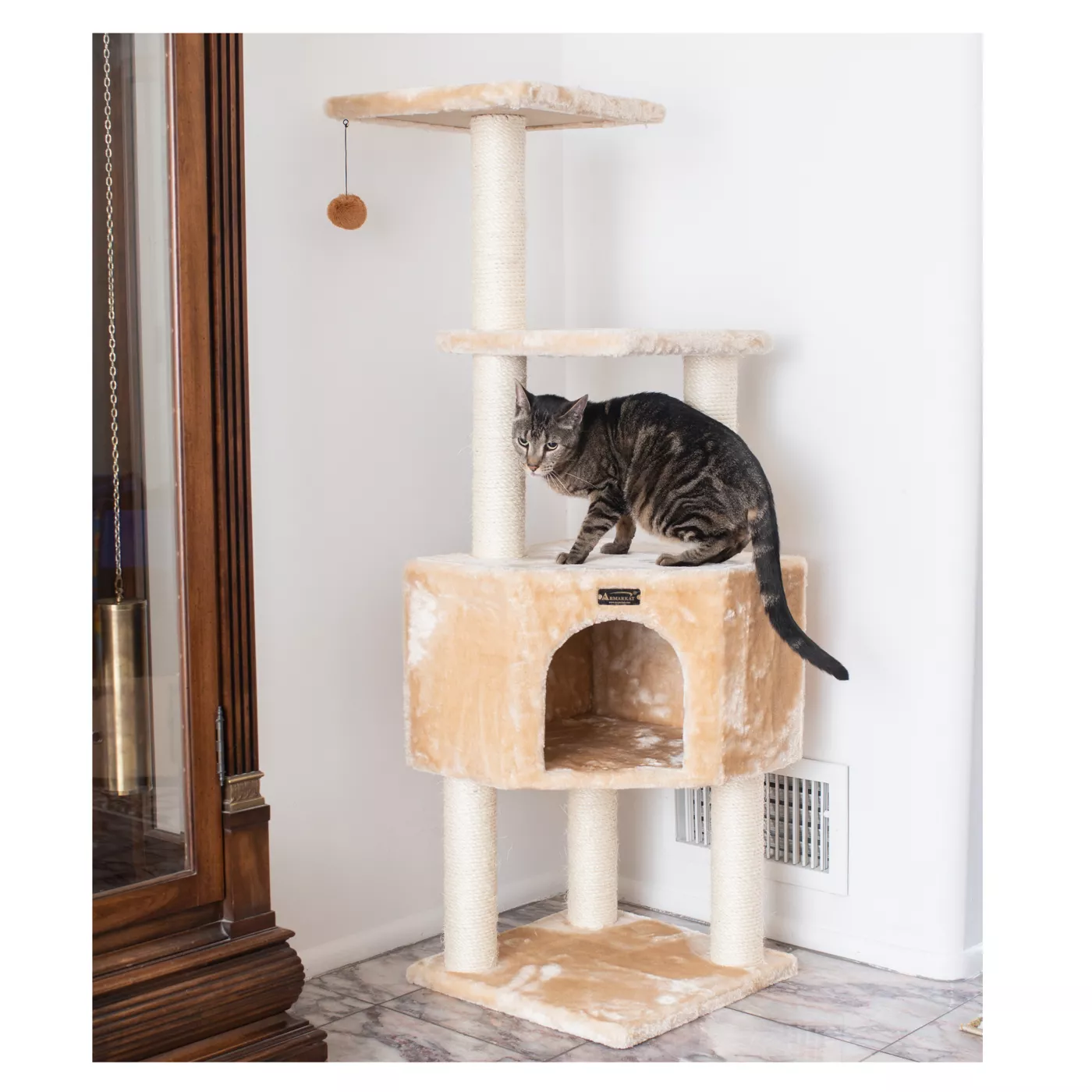 Product Armarkat 48-in Classic Faux Fur Real Wood Cat Tree With Top Perch For Kitty, Beige