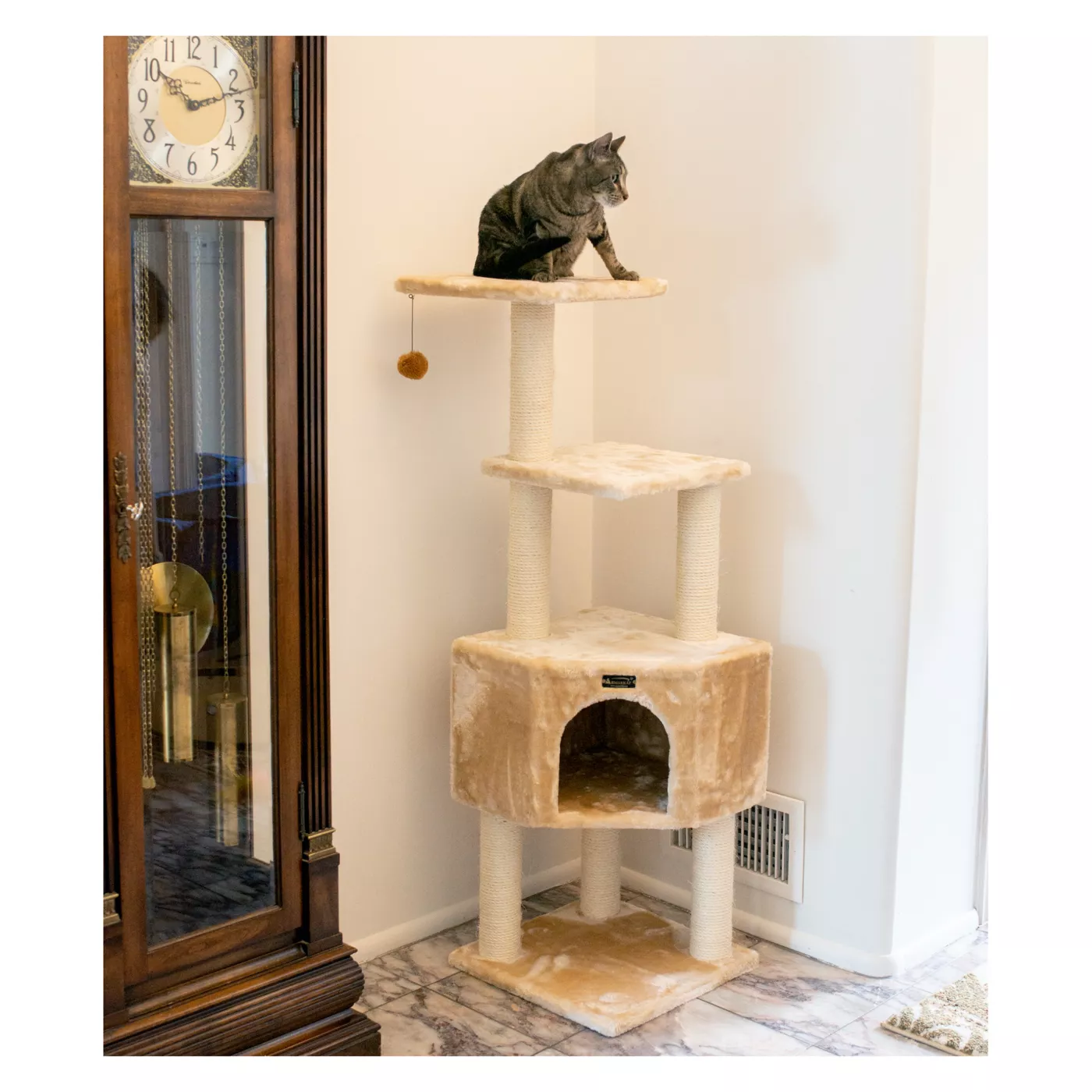 Product Armarkat 48-in Classic Faux Fur Real Wood Cat Tree With Top Perch For Kitty, Beige