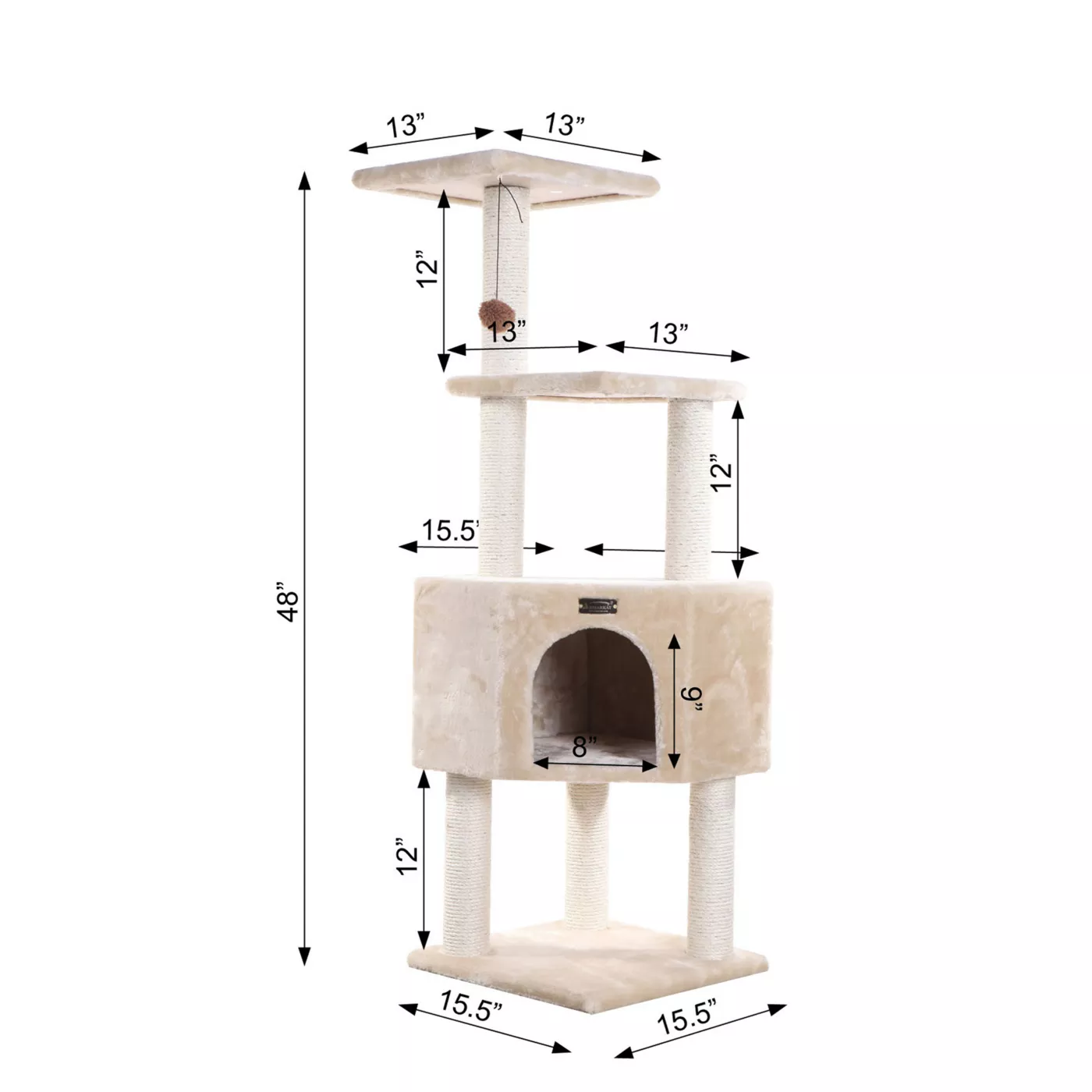 Product Armarkat 48-in Classic Faux Fur Real Wood Cat Tree With Top Perch For Kitty, Beige