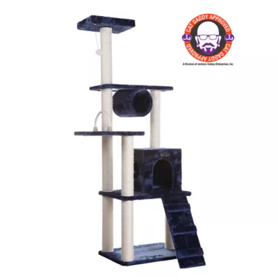 Product Armarkat 71-in Faux Fur Real Wood Kitty Cat Playhouse Cat Tree, Navy Blue