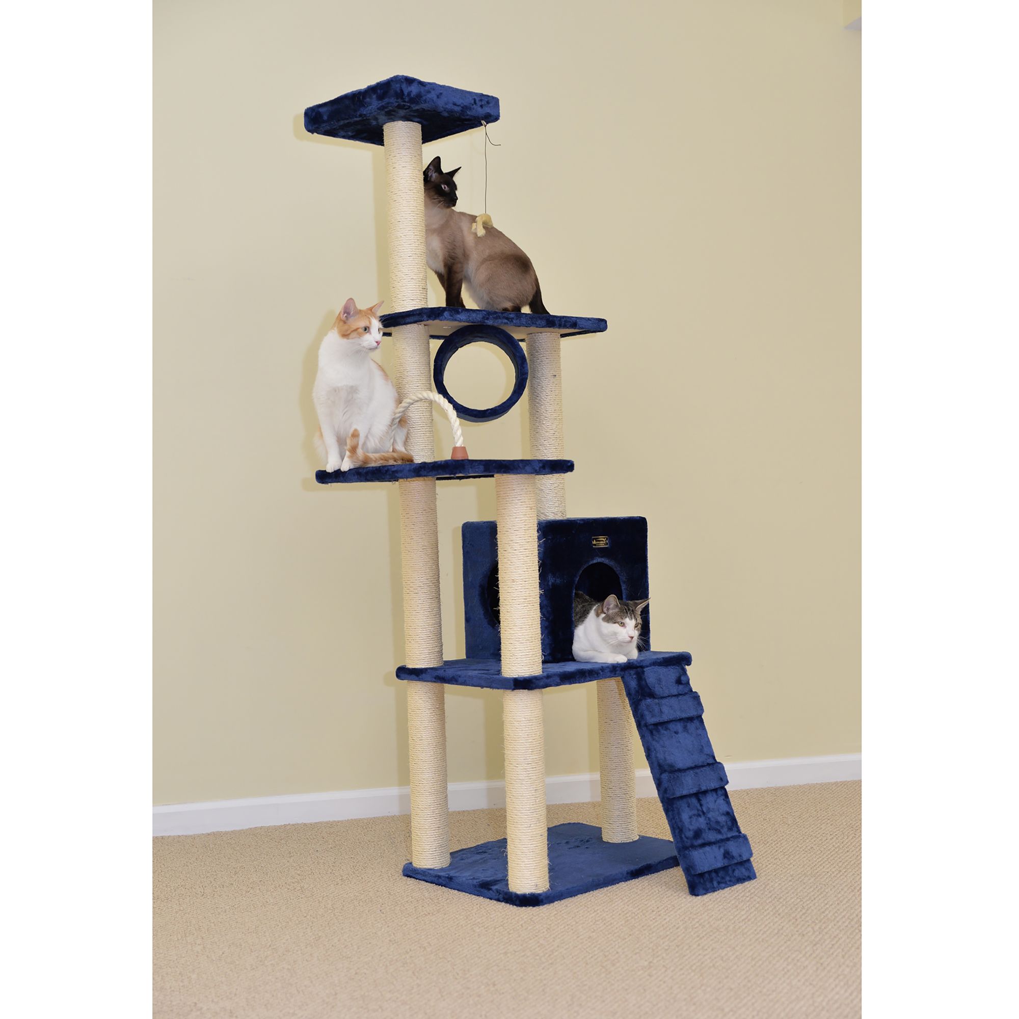 Armarkat 71-in Faux Fur Real Wood Kitty Cat Playhouse Tree, Navy Blue | PetSmart