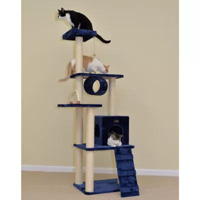 Product Armarkat 71-in Faux Fur Real Wood Kitty Cat Playhouse Cat Tree, Navy Blue