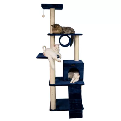 Product Armarkat 71-in Faux Fur Real Wood Kitty Cat Playhouse Cat Tree, Navy Blue