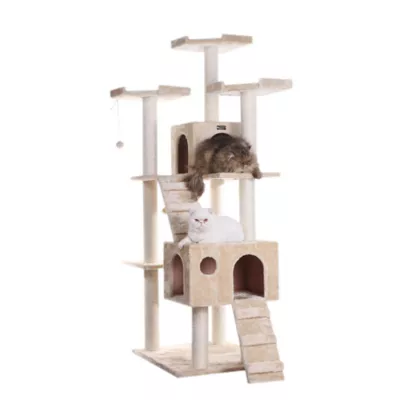 Product Armarkat 74-in Faux Fur Two Condo & Running Ramps Real Wood Cat Tree, Beige