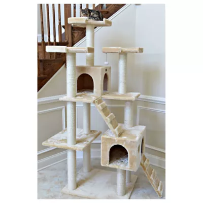 Product Armarkat 74-in Faux Fur Two Condo & Running Ramps Real Wood Cat Tree, Beige