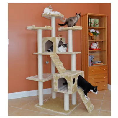 Product Armarkat 74-in Faux Fur Two Condo & Running Ramps Real Wood Cat Tree, Beige