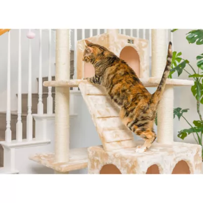 Armarkat 74-in Faux Fur Two Condo & Running Ramps Real Wood Cat Tree, Beige - Image 7