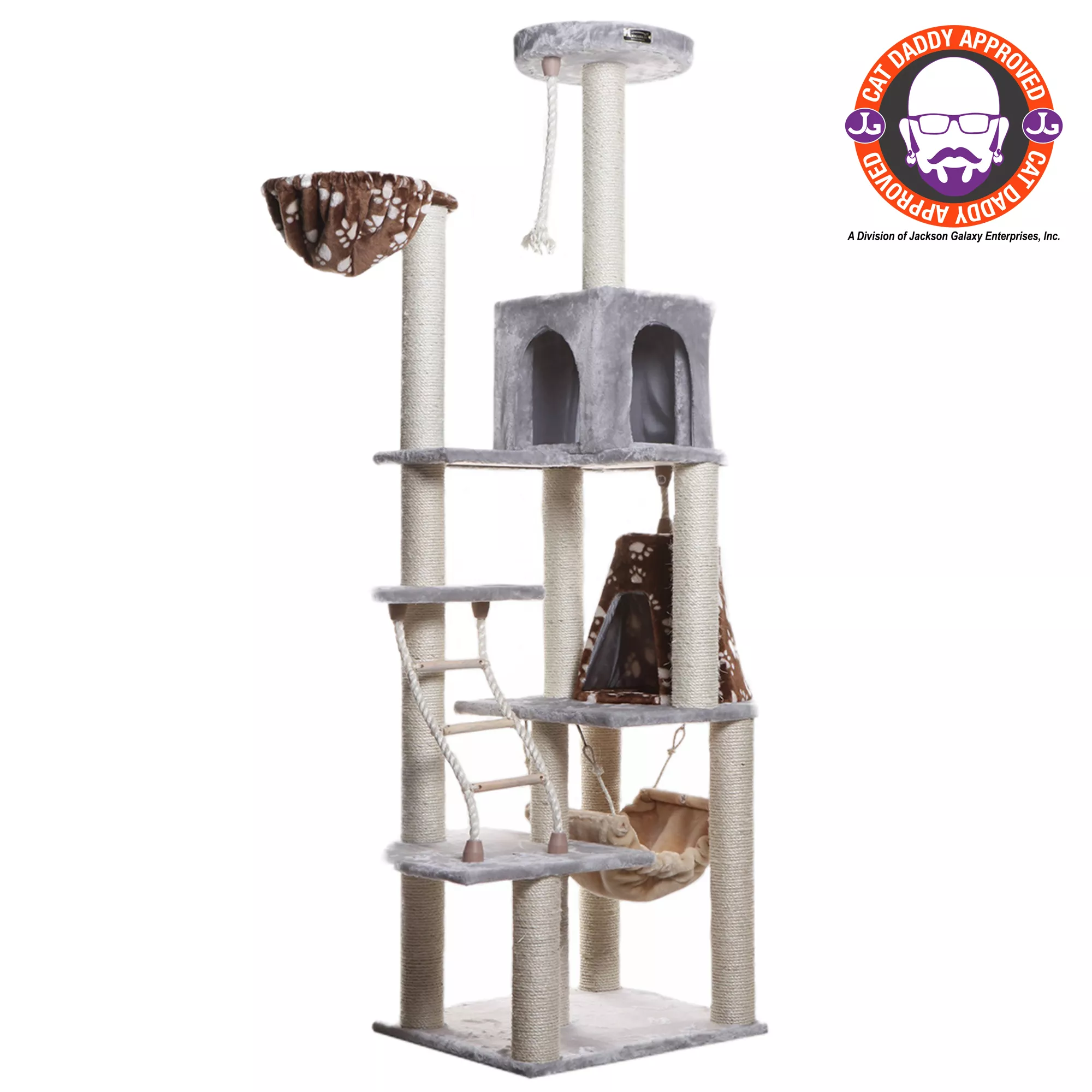 Armarkat 78-in Faux Fur Real Wood Condo & Sisal Scratching Cat Tower, Silver Gray