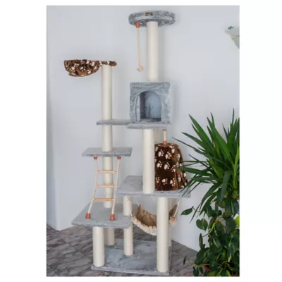 Product Armarkat 78-in Faux Fur Real Wood Condo & Sisal Scratching Cat Tower, Silver Gray