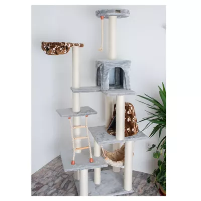 Product Armarkat 78-in Faux Fur Real Wood Condo & Sisal Scratching Cat Tower, Silver Gray