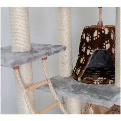 Product Armarkat 78-in Faux Fur Real Wood Condo & Sisal Scratching Cat Tower, Silver Gray