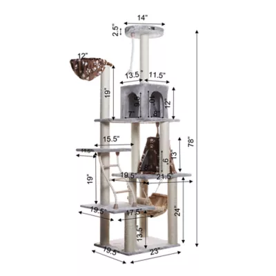 Product Armarkat 78-in Faux Fur Real Wood Condo & Sisal Scratching Cat Tower, Silver Gray