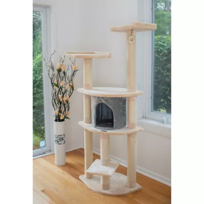 Product Armarkat 64-in Faux Fur Real Wood Climbing Cat Tree With Sisal Covered Posts, Silver Gray & Almond