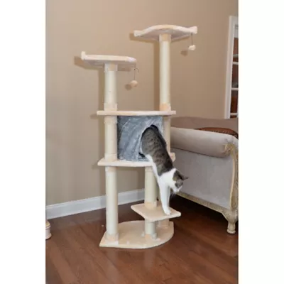 Product Armarkat 64-in Faux Fur Real Wood Climbing Cat Tree With Sisal Covered Posts, Silver Gray & Almond