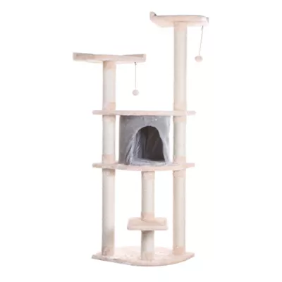 Product Armarkat 64-in Faux Fur Real Wood Climbing Cat Tree With Sisal Covered Posts, Silver Gray & Almond