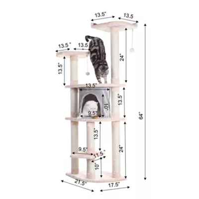 Product Armarkat 64-in Faux Fur Real Wood Climbing Cat Tree With Sisal Covered Posts, Silver Gray & Almond