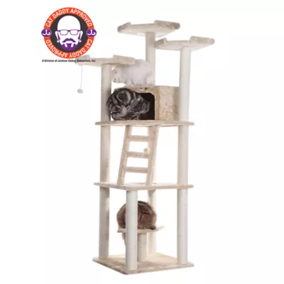 Product Armarkat 80-in Faux Fur with Playhouse & Ladder Multi-Level Real Wood Cat Tree, Beige