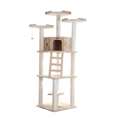 Product Armarkat 80-in Faux Fur with Playhouse & Ladder Multi-Level Real Wood Cat Tree, Beige