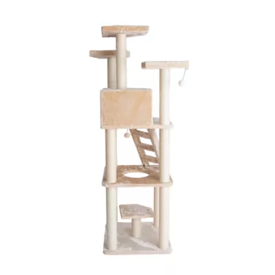 Product Armarkat 80-in Faux Fur with Playhouse & Ladder Multi-Level Real Wood Cat Tree, Beige