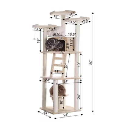 Product Armarkat 80-in Faux Fur with Playhouse & Ladder Multi-Level Real Wood Cat Tree, Beige