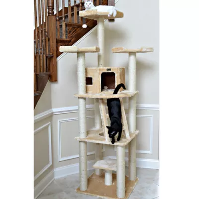 Product Armarkat 80-in Faux Fur with Playhouse & Ladder Multi-Level Real Wood Cat Tree, Beige