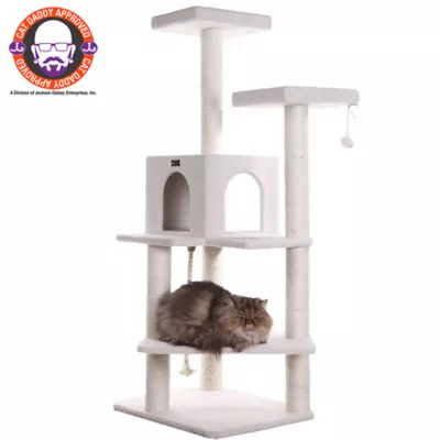 Product Armarkat 57-in Classic Faux Fleece Real Wood Cat Tree With Large Condo House, Ivory