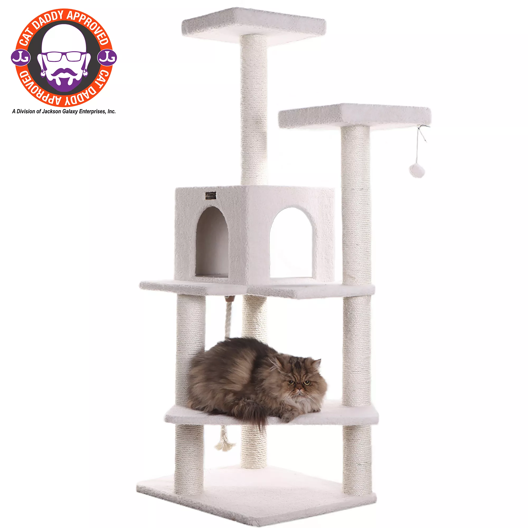 Armarkat 57-in Classic Faux Fleece Real Wood Cat Tree With Large Condo House, Ivory