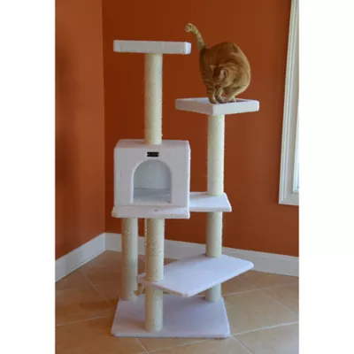 Product Armarkat 57-in Classic Faux Fleece Real Wood Cat Tree With Large Condo House, Ivory