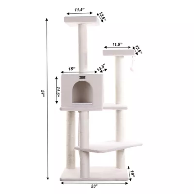 Product Armarkat 57-in Classic Faux Fleece Real Wood Cat Tree With Large Condo House, Ivory