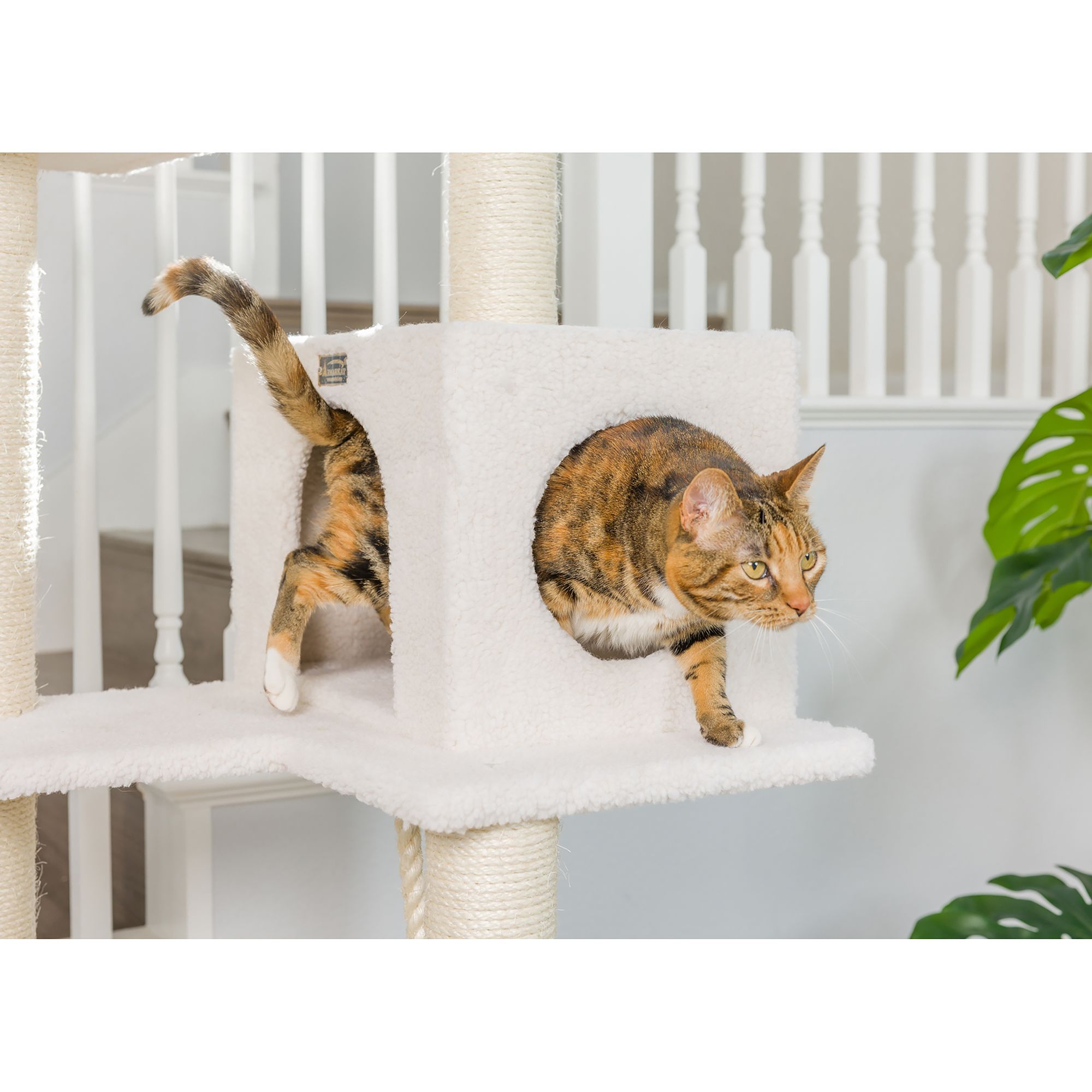 Armarkat 73-in Classic Faux Fleece Real Wood Cat Tree, Ivory