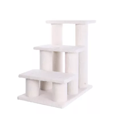 Product Armarkat 3 Steps Real Wood Faux Fleece Cat Stairs Ladder Doggie Ramp For Indoor Pets, Ivory