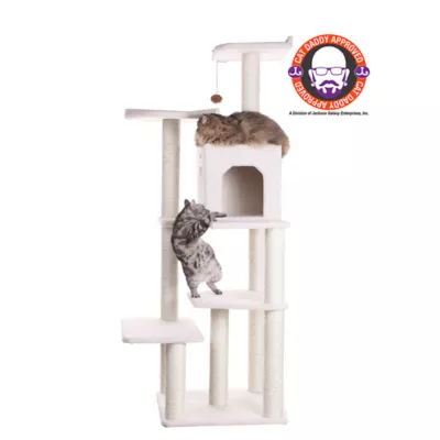 Product Armarkat 68-in Classic Faux Fleece Real Wood Cat Tree Multi-Level Tower, Ivory