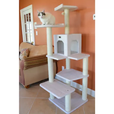 Product Armarkat 68-in Classic Faux Fleece Real Wood Cat Tree Multi-Level Tower, Ivory