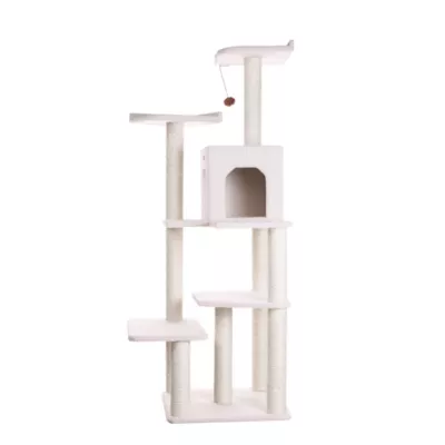 Product Armarkat 68-in Classic Faux Fleece Real Wood Cat Tree Multi-Level Tower, Ivory