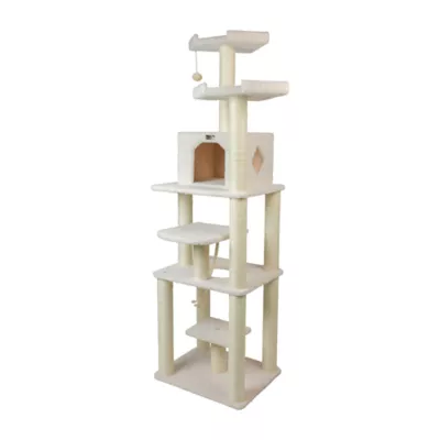 Product Armarkat 78-in Faux Fleece with Rope Swing & Playhouse Real Wood Cat Tree, Ivory