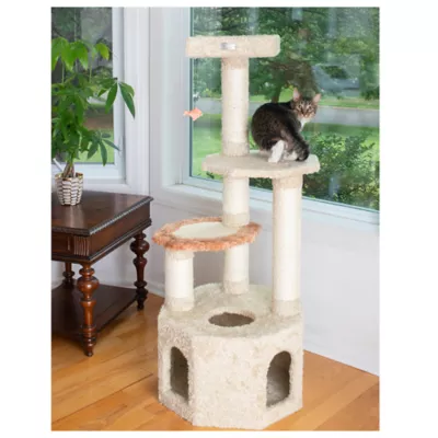 Product Armarkat 57-in Premium Carpeted Real Wood Cat Tree Medium Cat Condo House, Khaki