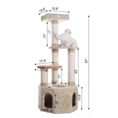 Product Armarkat 57-in Premium Carpeted Real Wood Cat Tree Medium Cat Condo House, Khaki