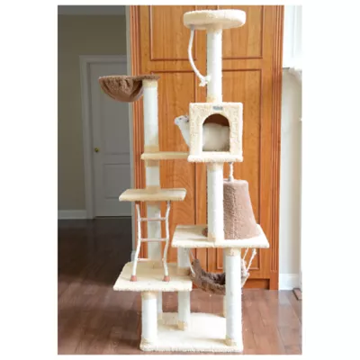 Product Armarkat 78-in Faux Fleece Real Wood Condo, Basket & Teepee Cat Tree, Goldenrod