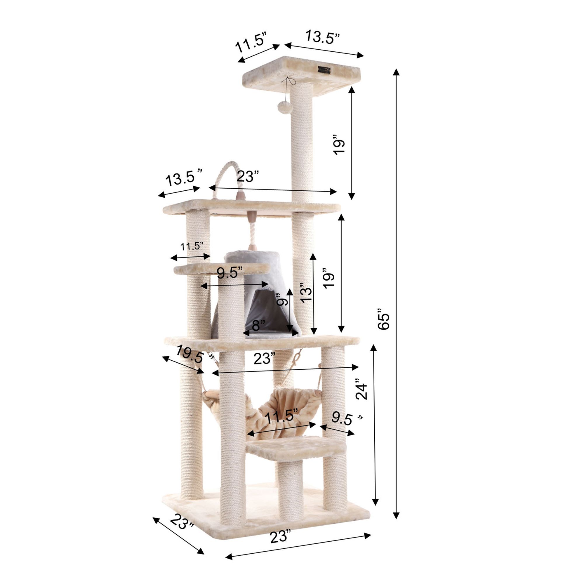 Armarkat 65 In Faux Fur Hammock Tent House Cat Tree Silver Gray Beige Cat Furniture Towers Petsmart