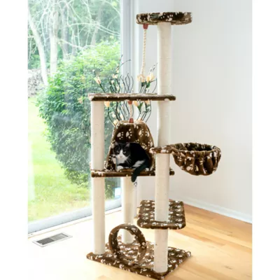 Product Armarkat 66-in Condo & Basket Real Wood Cat Tree With Sisal Scratching Post, Saddle Brown