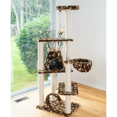 Product Armarkat 66-in Condo & Basket Real Wood Cat Tree With Sisal Scratching Post, Saddle Brown