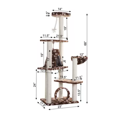 Product Armarkat 66-in Condo & Basket Real Wood Cat Tree With Sisal Scratching Post, Saddle Brown