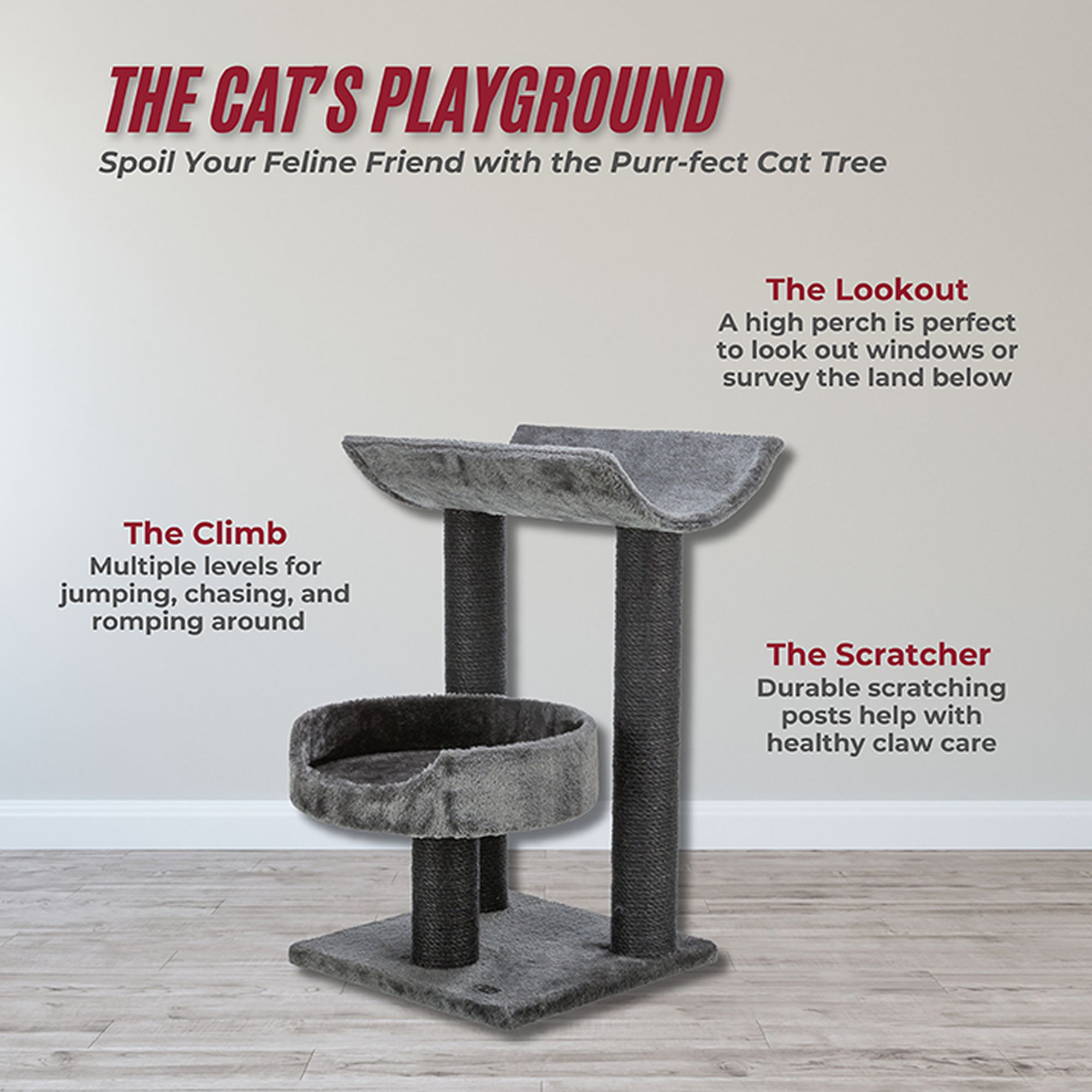 TRIXIE 24-in Isaba Cat Tree, Black & Gray - thumbnail 2