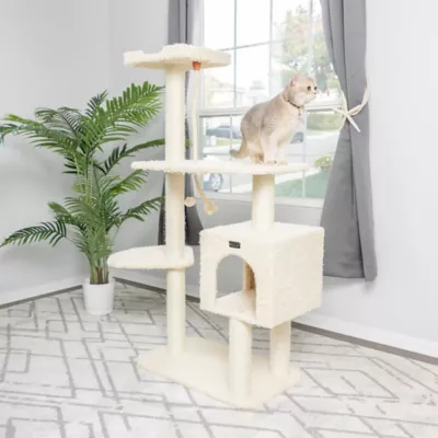 Product Armarkat 57-in Classic Faux Fur Real Wood Pet Kitten Play Activity Tree, Beige