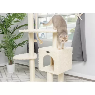 Product Armarkat 57-in Classic Faux Fur Real Wood Pet Kitten Play Activity Tree, Beige